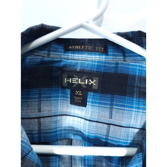 Vintage Helix XL Men's Plaid Long-Sleeve Shirt — Black/Blue Athletic Fit - Picture 3 of 10